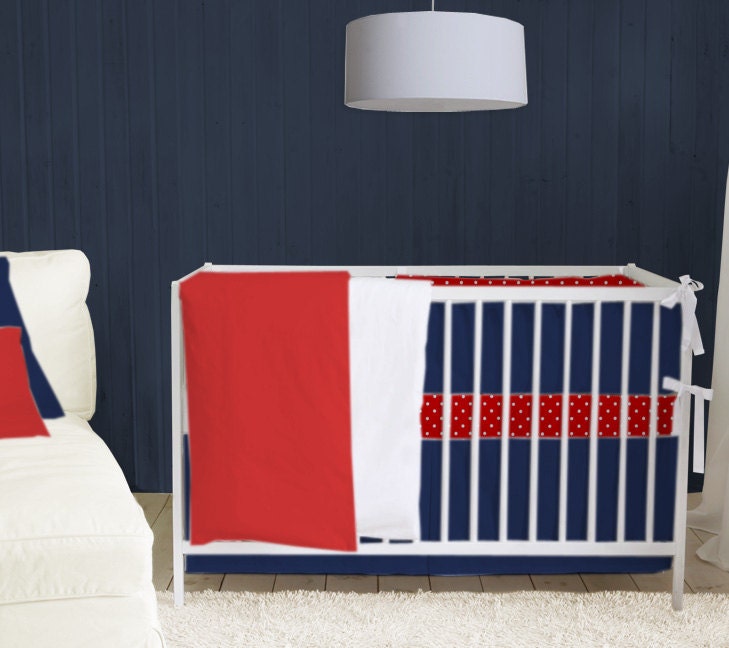 NEW COLORS - Basic collection - Red White & Blue -  2pc Crib Set - Bumper and Box pleat skirt - choose your fabric