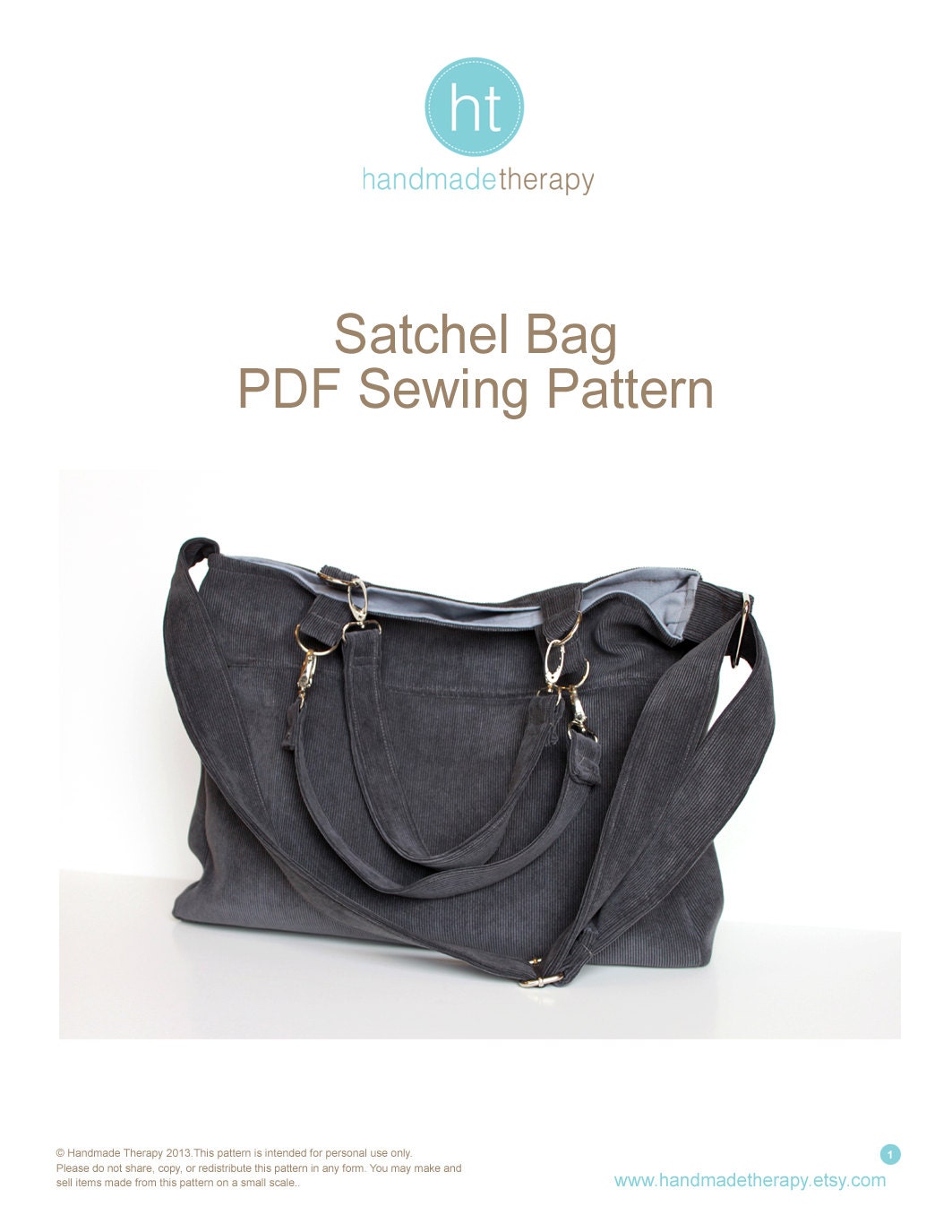 PDF Sewing Pattern - Satchel Bag.  Canvas or Cordoruy Messenger Bag. Briefcase. Sewing DIY.