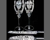 NEW Dia De Los Muertos Wedding Cake Server & Champagne Flute Set for Day of the Dead Wedding
