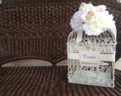 Custom Large Wedding Bird Cage Card Holder Money Holder - White and Ivory