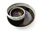 Mod Chip and Dip Swirling Stoneware Bowl in Black Licorice and Cream