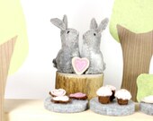 Little Felt Rabbit Toy from real Angora wool, Tiny Bunny Toy with Carrots