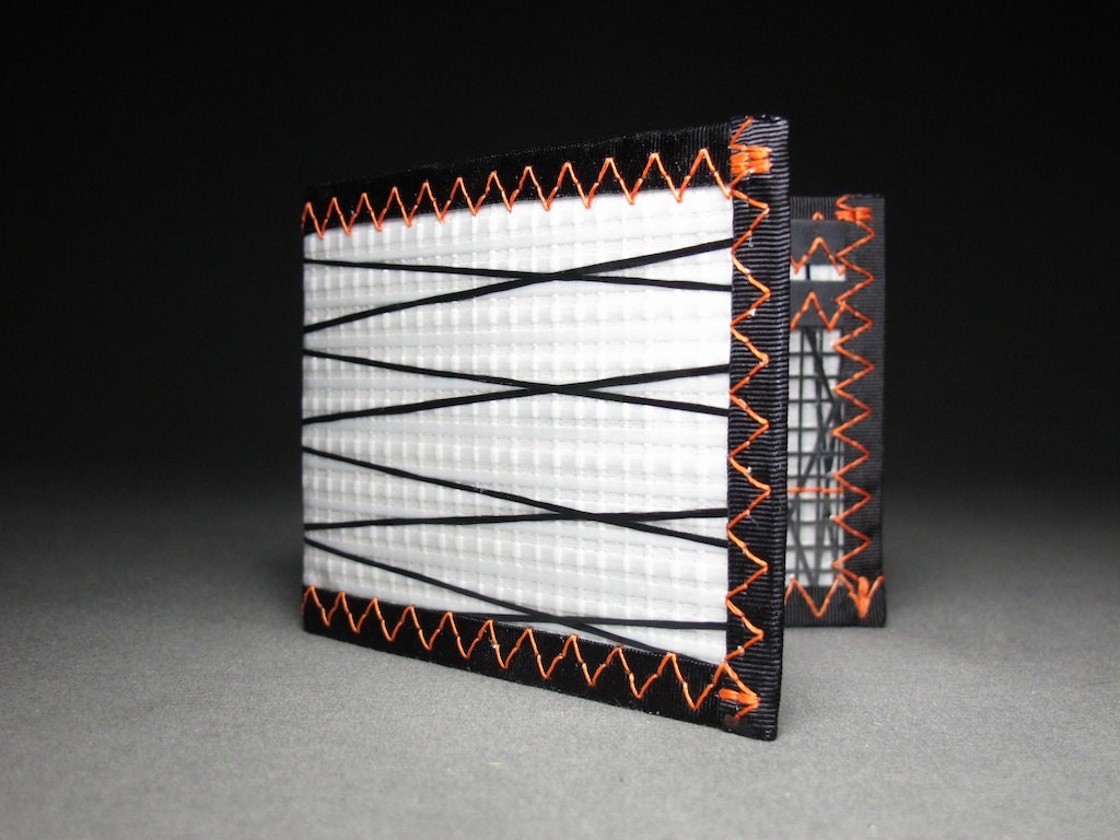 Mens Wallet - Sailcloth Bifold ID Wallet - White Xply and Orange - Vegan