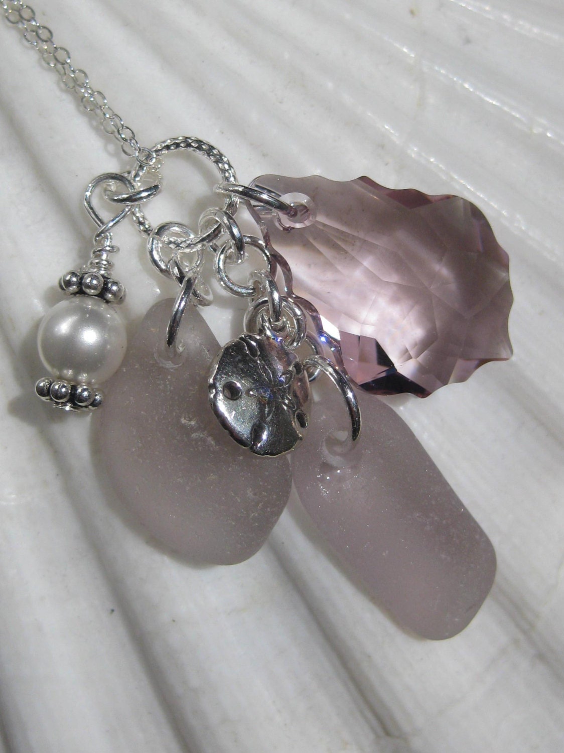 Sea Glass Necklace -  Seaglass Cluster of Charms - Seaglass Jewelry Pendant