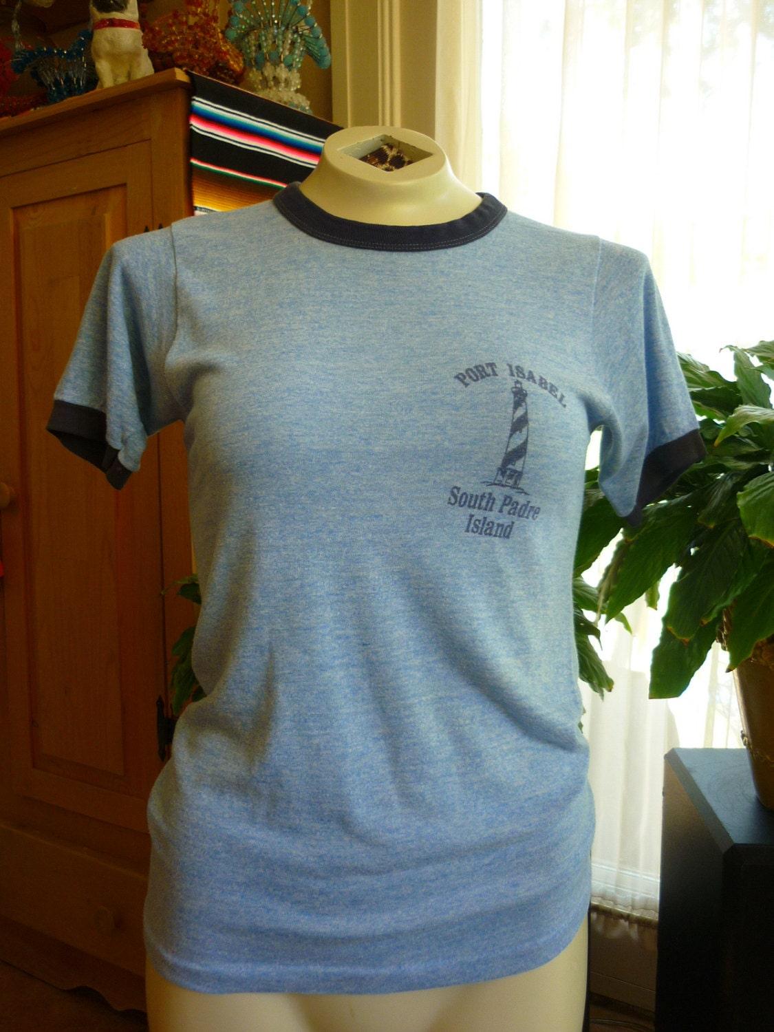 Vintage Ringer T Shirt Port Isabel / South Padre Island SZ S soft and thin