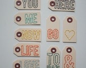 everyday small hand stitched project life manila tags, set of 10, mixed colors