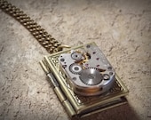 Book Locket Steampunk Jewelry Photo Locket Necklace Clockworks Vintage Watch Movement