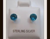Blue Aquamarine Sterling Silver stud Earrings