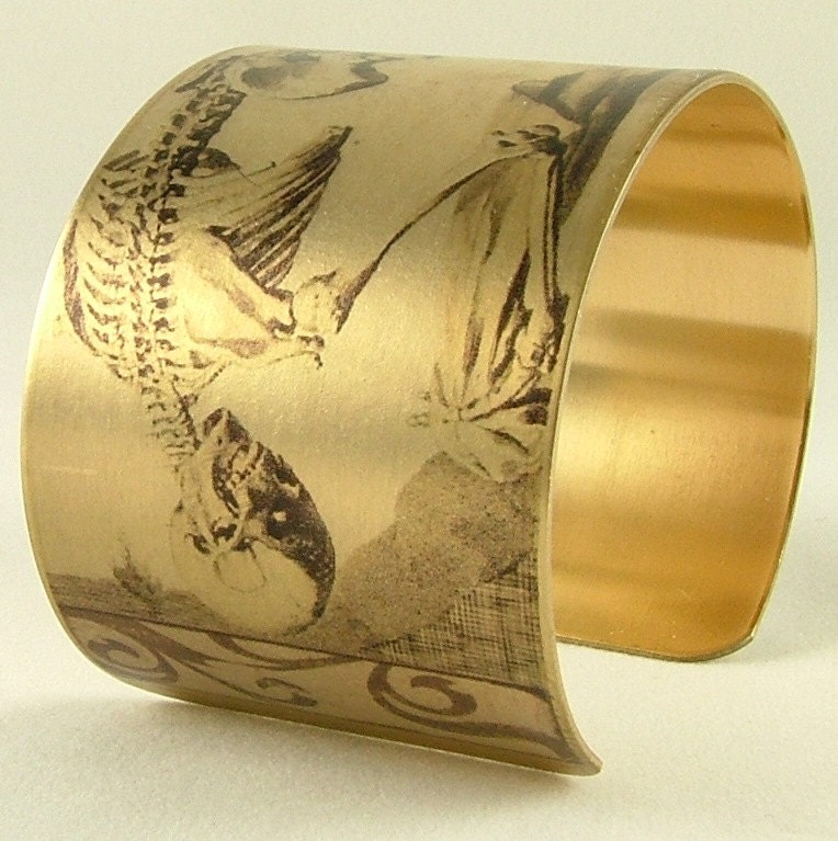 Anatomical Skeleton Skull Brass Cuff Bracelet