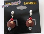 Clay Buckeye Earrings with Red and Gray Pearls