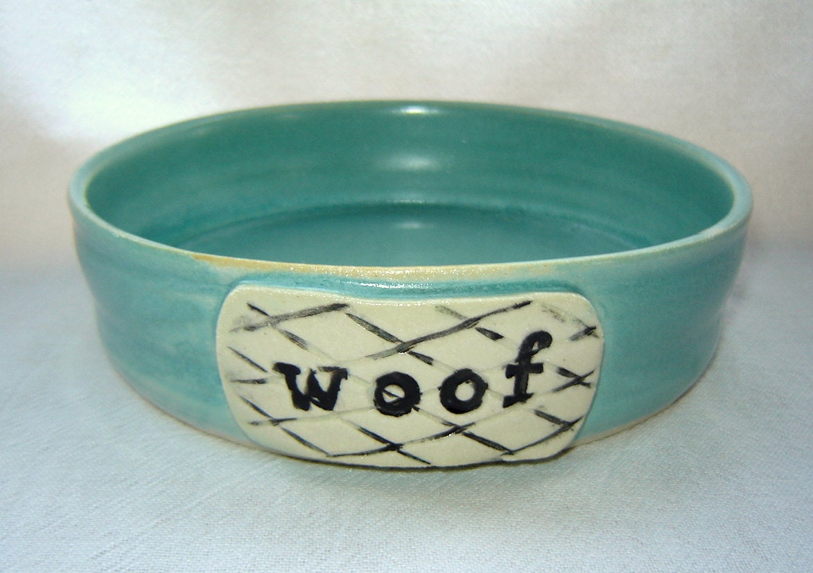 Woof Dog Drink or Food Bowl in Pale Turquoise