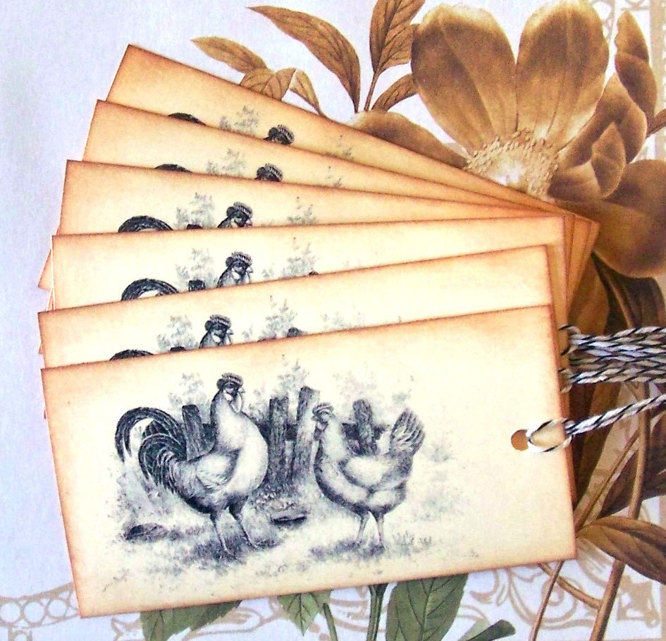 Tags Vintage Style French Country Rooster Chicken Handmade T007