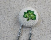 St. Patrick's Shamrock Paper Clip and Cross Stitched Button Bookmark