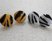 2 Pair of Animal Striped Fabric Covered Button Stud Earrings