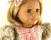American Girl Doll 18 Inch Dolls Short Sleeved Floral and Plaid Dress Matching Hair Bow