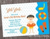 Brunette Boy Pool Party Birthday Invitation - 1.00 each with envelope Il_170x135