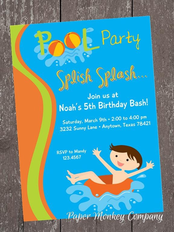 Brunette Boy Pool Party Birthday Invitation - 1.00 each with envelope Il_170x135