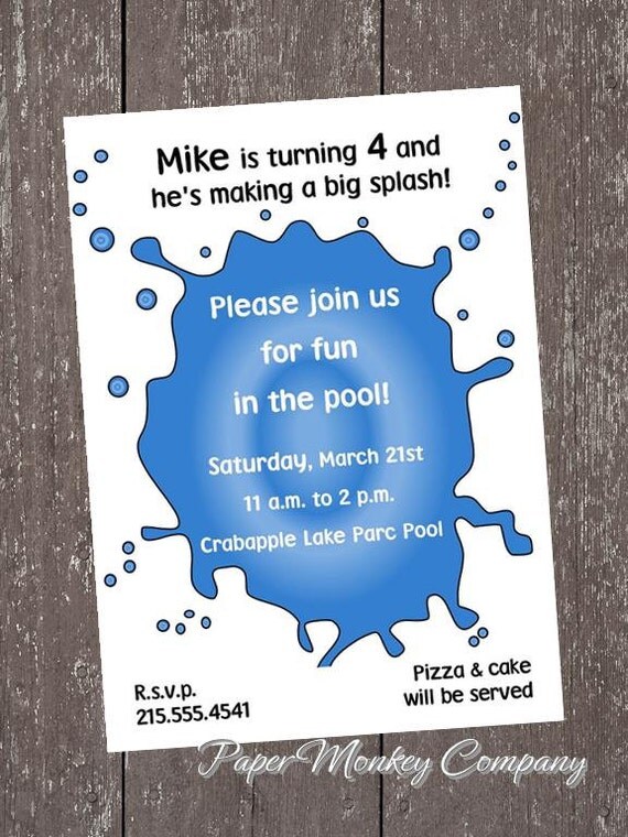 Pool Party Invitations 1.00 each with envelope Il_570xn