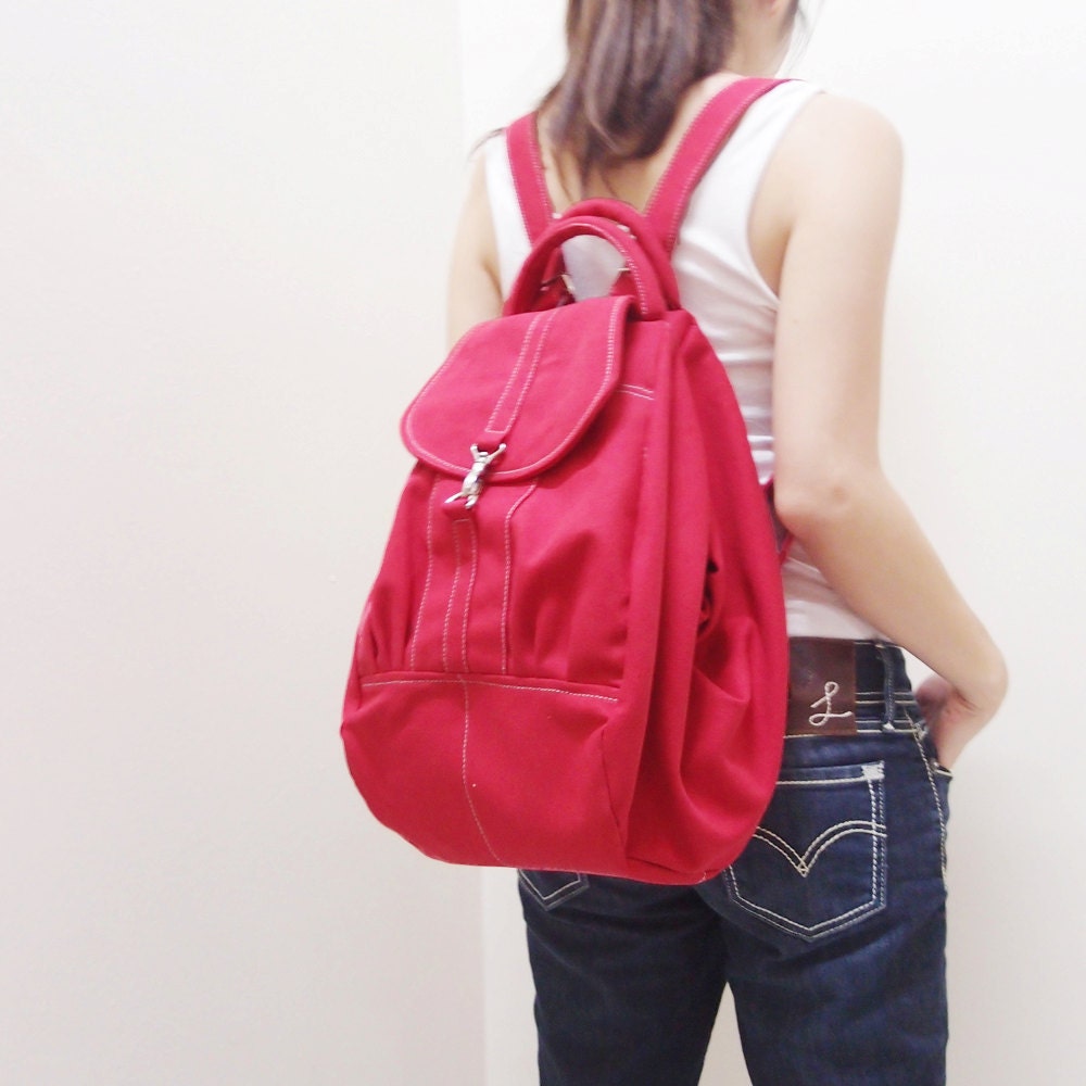 MAY Sale - Red Canvas Women Backpack, Rucksack, Satchels, Messenger bag, Shoulder Bag, Tote, Hobo, School Bag, Handbag - ESSENTIAL