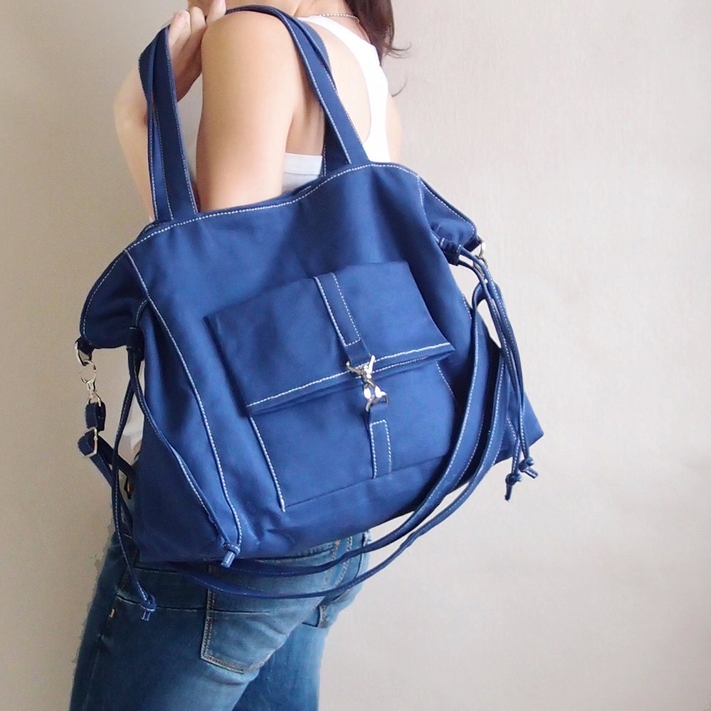 MAY Sale - Royal Blue Canvas Women Double Straps Shoulder Bag, Tote, Crossbody , Diapers Bag, Laptop, School Bag, Handbag-EZ