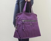 MAY Sale - Purple Canvas Women Zipper Tote Bag, Handheld, shoulder Bag, Crossbody, Working Bag - Wisey