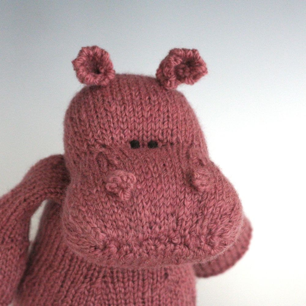 Hydrangea Hippopotamus - Wool Hand Knit Large Eco Friendly Stuffed Animal - Toy Hippo, 15" tall