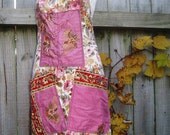 antique batik vintage linen floral apron to wear over your dress  linen embellished one size stunning pinnie,bohemia,artist apron