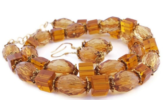 Mother's Day Sale, Amber Brown Necklace & Earring Set