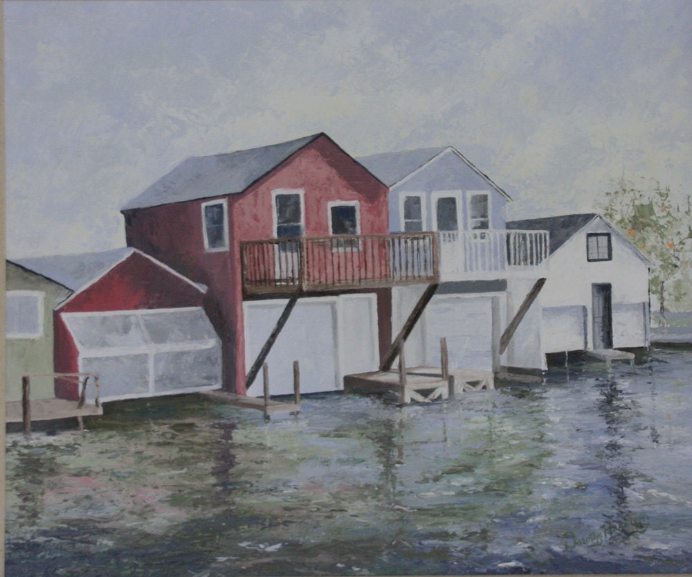 The Pier an original 20 X 24 inch oil painting with Pallett Knife Texture Oak Frame Included
