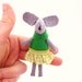 Stuffed animal mouse green miniature plush in matchbox bed
