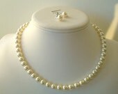 Single Strand Ivory Swarovski Pearl Beaded Necklace and Earring Set    Great Brides or Bridesmaid Gifts