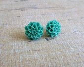 Beautiful Bloom Flower Post Earrings Turquoise Blue Green Dahlia