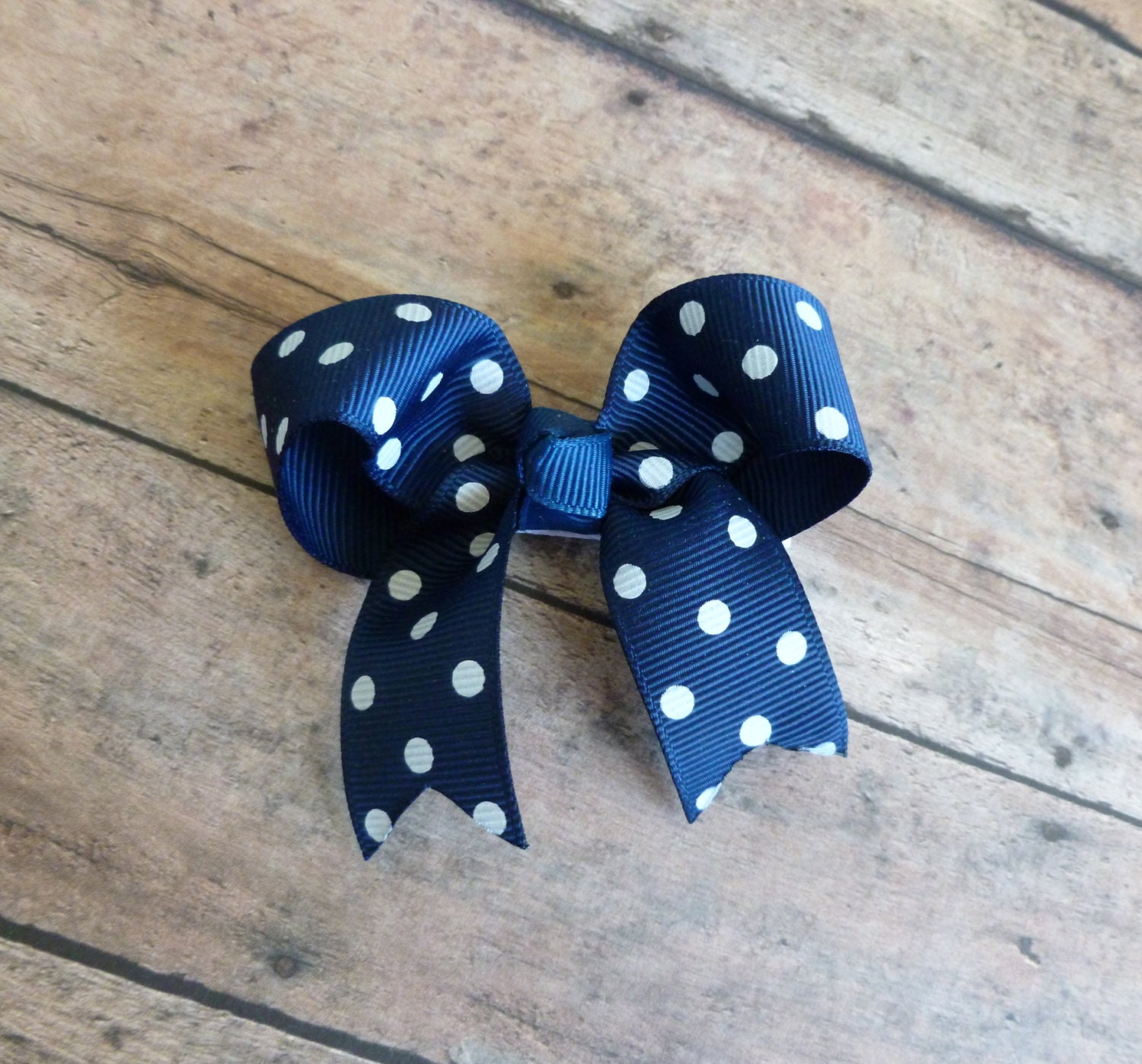 Navy Blue with White Polka Dots Hair Bow USA America Memorial Day Fourth of July Military