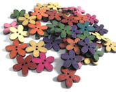 25 Mixed Colors Buttons - Wood sewing buttons 20mm - Flowers shapes