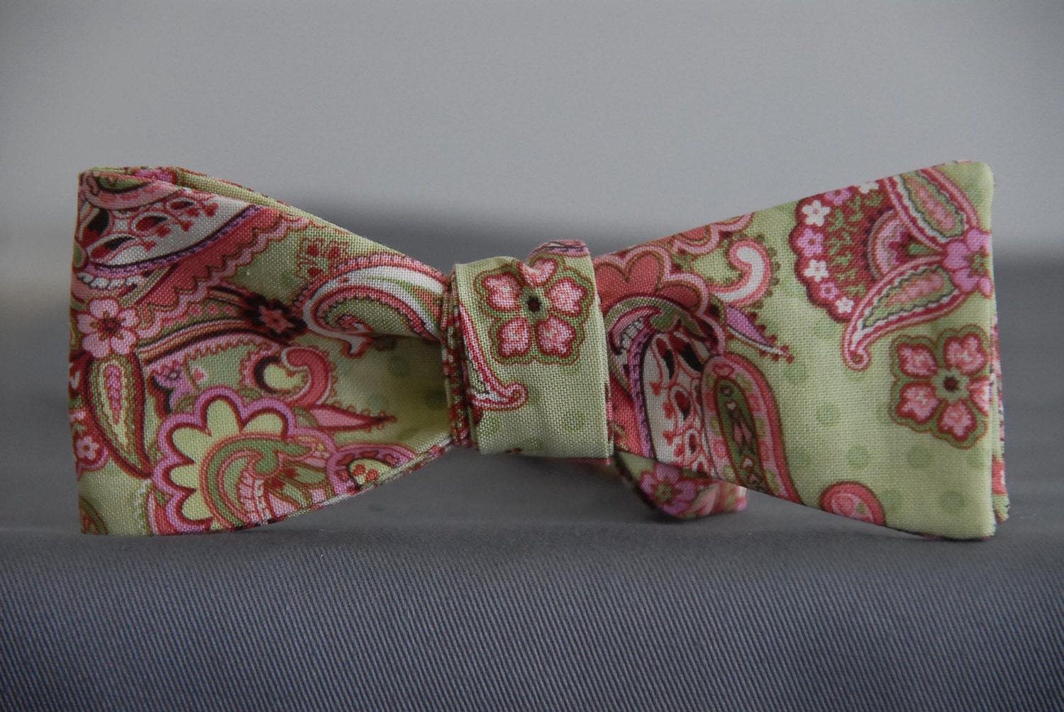 Pink and Green Paisley Bow Tie