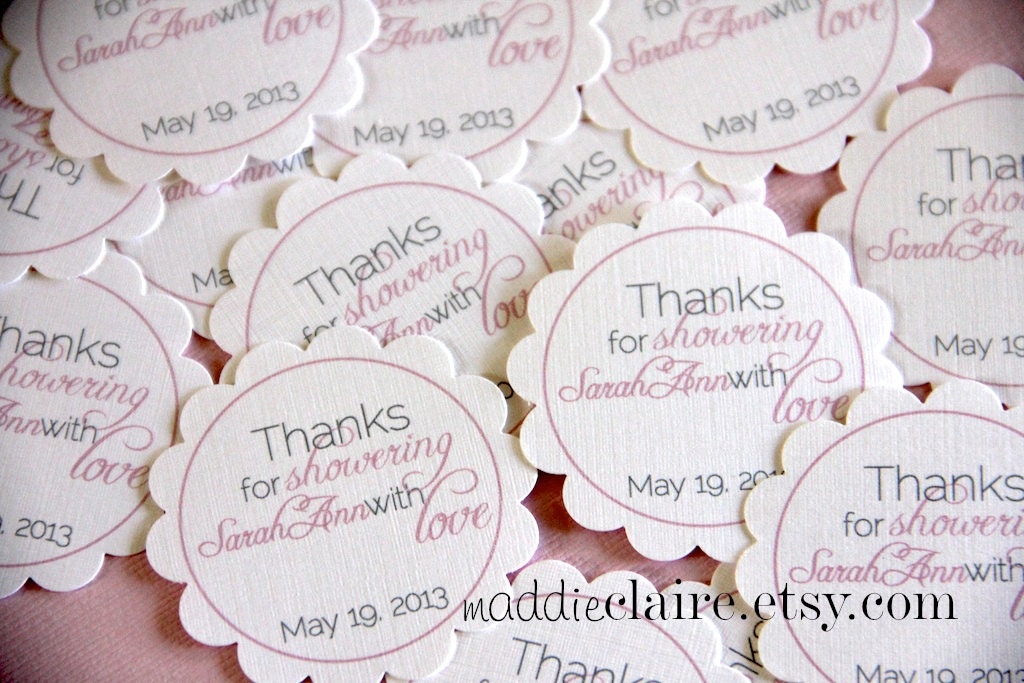 Personalized Pink and Gray Bridal Shower or Wedding Favor Tags