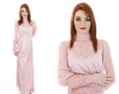 Gunne Sax Style Dress Pink Blush Victorian Wedding Vintage 60s 70s Prairie Peasant Hippie Boho Small S Medium M