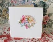Fabric collaged 'floral arrangement' card - blank. (no.1)