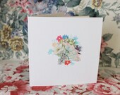 Fabric collaged 'floral arrangement' card - blank. (no.10)