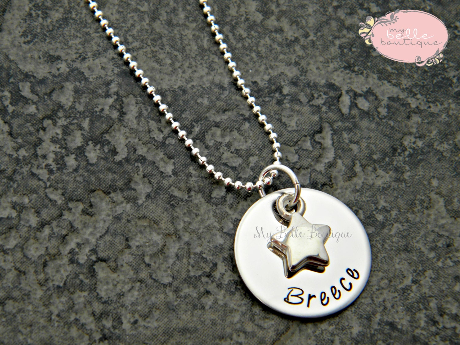 Personalized Hand Stamped Necklace with Dainty Star Charm