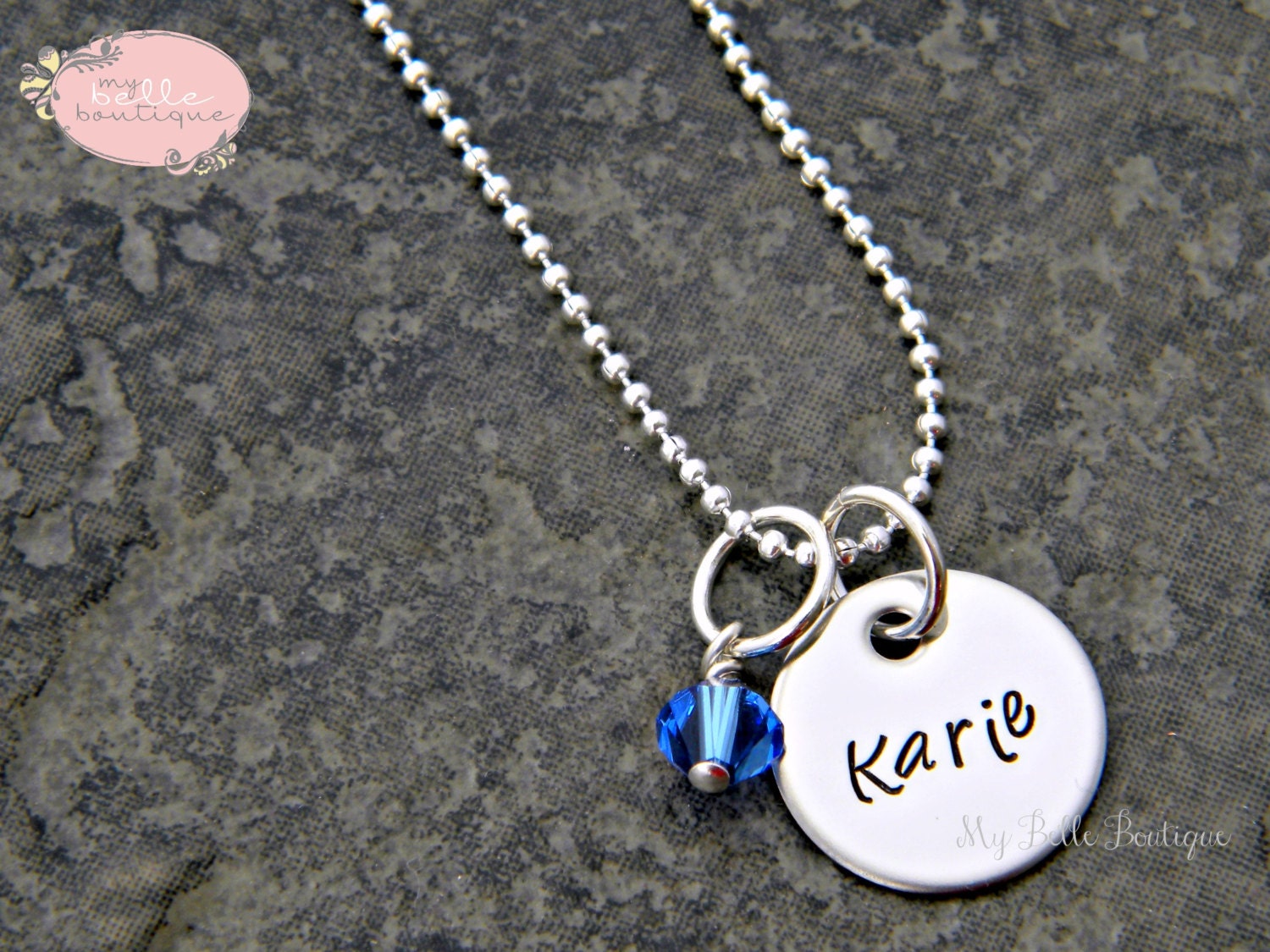 Personalized Hand Stamped Necklace with Swarovski Birthstone