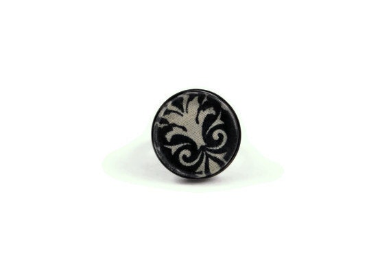 Adjustable Ring, Fabric Scraps, Glass