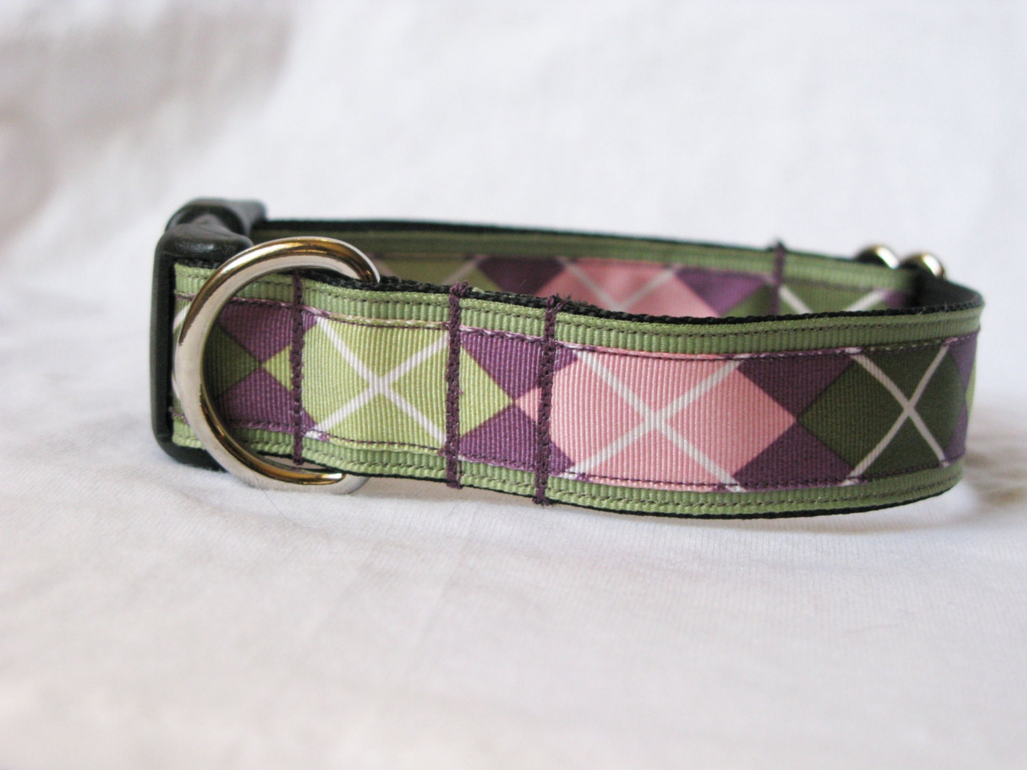 Pink, Purple, Green Argyle Dog Collar (Large)