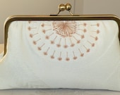 Plumes Starburst Clutch/Purse/Bag..Bridal/Wedding..Golden Tan on Ivory Embroidery..Silk Kimono Fabric..Ready to Ship..Wrap/Scarf