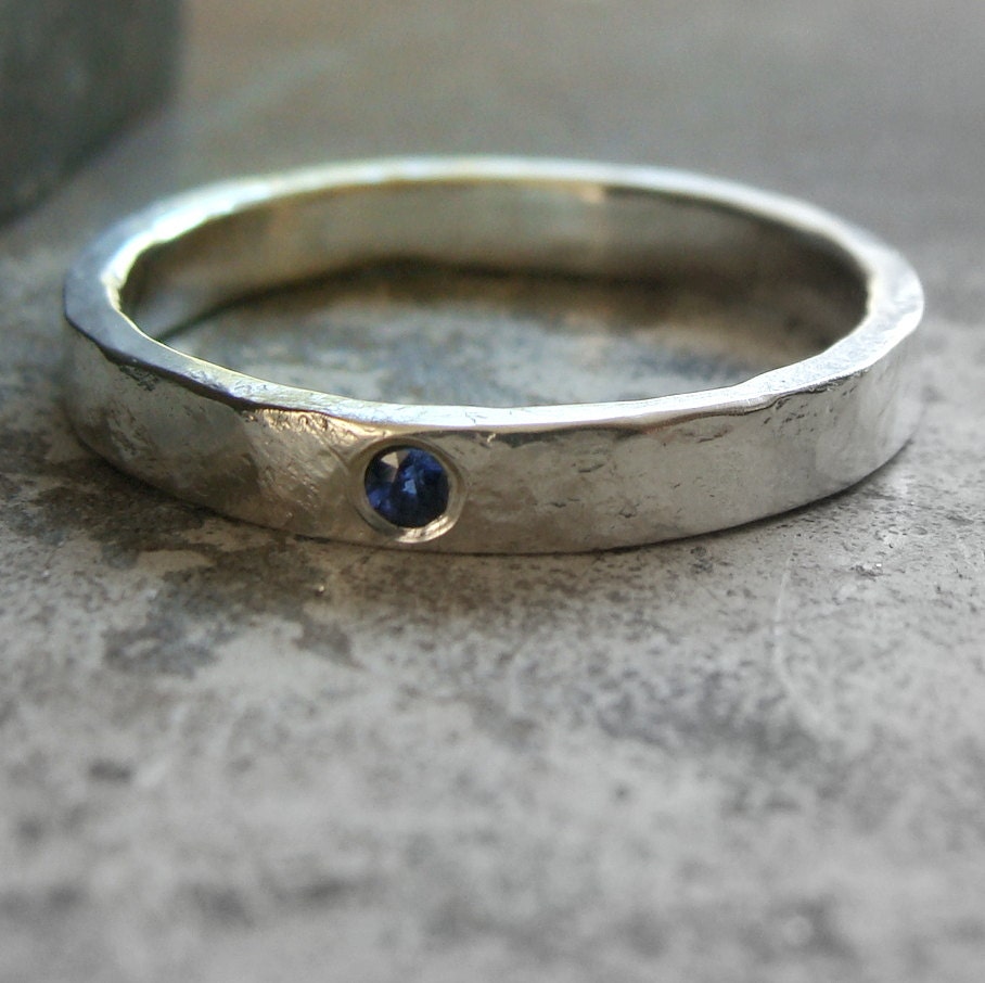 sterling silver ring with flush set sapphire, engagement ring, wedding band, stacking ring available in your size and choice of finish