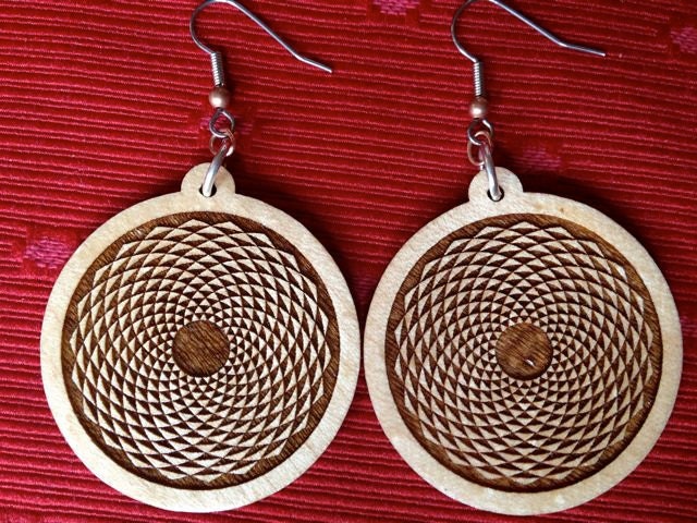 Crop Circle Earrings Maple Wood - Sunflower