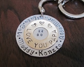 Fathers Day Key Chain  LOVE YOU PAPA,  -  Aluminum disc with Grandkids Names