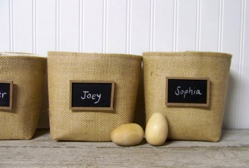 chalkboard basket - burlap - natural - bucket - storage - organization - linen