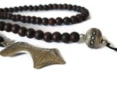 Long wood bead and African silver Lariat