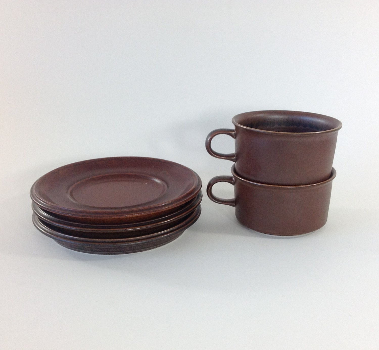 Vintage Ruska Tea Cups Arabia of Finland Saucers Mid Century Ulla Procope